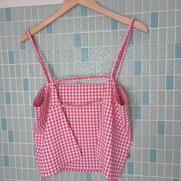 GIANNI BINI- Red & White Gingham Woven Lillian Open back Tank Top. - Picture 8 of 11